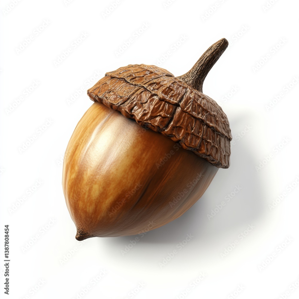 Poster detailed 3d acorn with smooth brown shell and textured cap