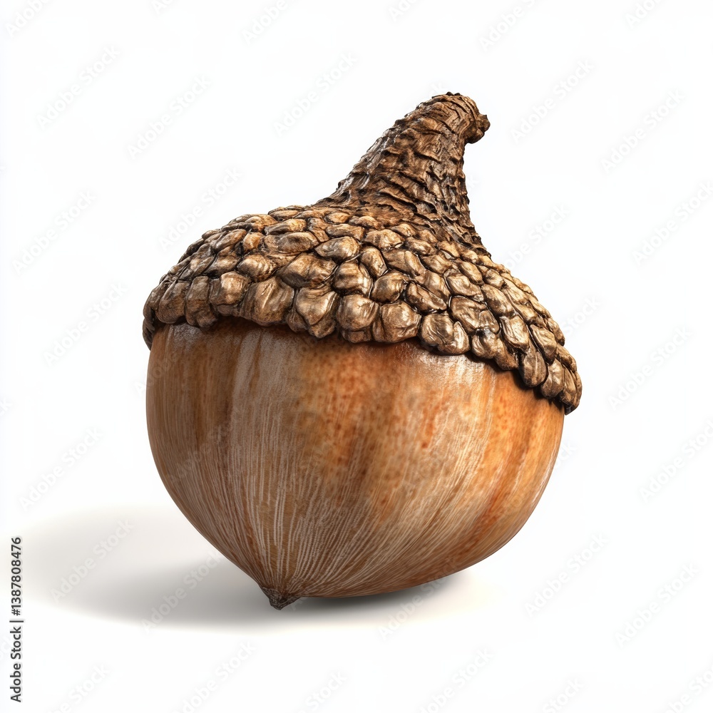 Poster detailed 3d render of a smooth brown acorn with textured shell