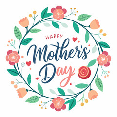 Happy mothers day calligraphy, floral text on white background