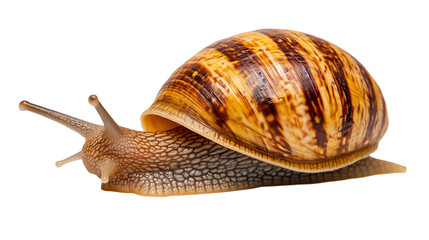 Close-Up of a Striped Brown Snail, png element with transparent bg