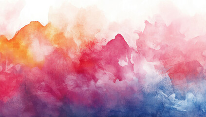 Fototapeta premium vibrant abstract watercolor painting featuring blend of warm and cool colors, including shades of red, orange, pink, and blue, creating dynamic and emotional landscape