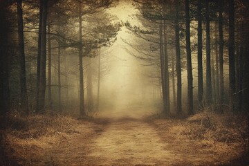 Obraz premium A mysterious path leads through a misty forest in the woods
