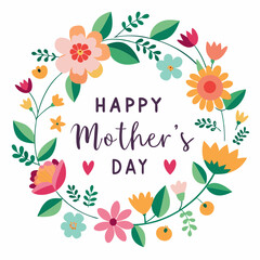 Happy mothers day calligraphy, floral text on white background