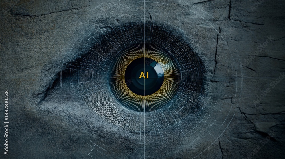 Poster eye design with ai symbol in a stone texture background