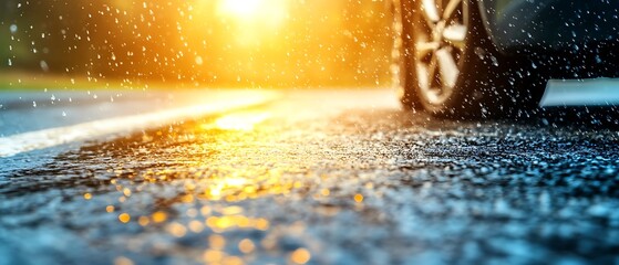 Rainy Road Sunlight Reflection