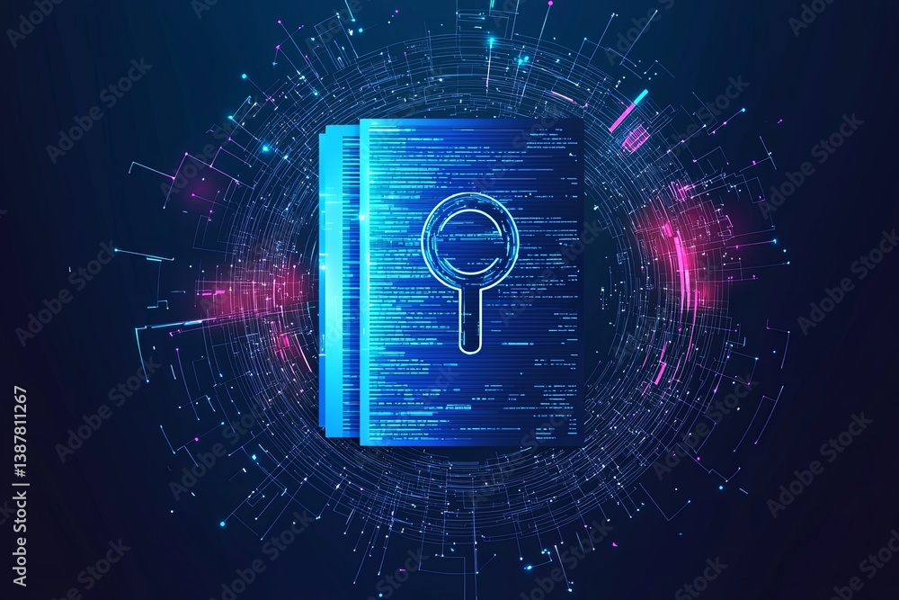 Aufkleber a sleek, digital line icon, reminiscent of a keyhole, encircles a document, signifying data encrypti