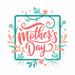 Happy mothers day calligraphy, floral text on white background