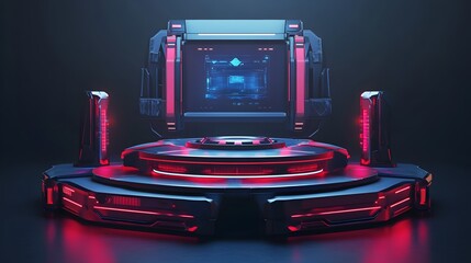 3d illustration rendering of joystick button controller floating for gamer technology futuristic cyberpunk display gaming scifi stage pedestal background