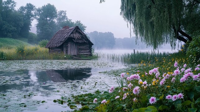 The floodplain of the Zagyva River in summer with forests_fields,generate AI