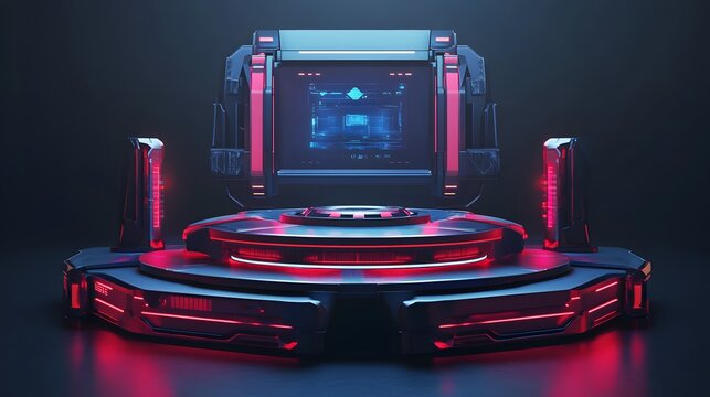 3d illustration rendering of joystick button controller floating for gamer technology futuristic cyberpunk display gaming scifi stage pedestal background