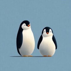 Obraz premium Two cute cartoon penguins on a blue background.