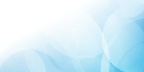 White blue abstract background with shiny geometric shape graphic. Modern blue gradient circles. Dynamic shapes. Horizontal banner template.