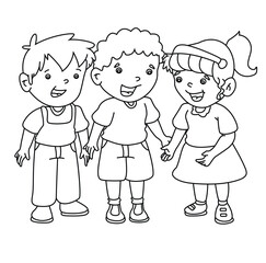 Cute cartoon hand drawn vector happy little friends coloring page.
