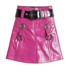 A Hot Pink Leather Mini Skirt Isolated on Transparent Background