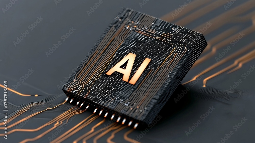 Aufkleber artificial intelligence chip with circuit board background close-up