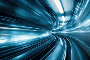 Abstract image depicting rapid motion and illuminated curved tunnel