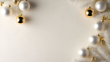 Obraz premium Simple and chic holiday scene featuring white and gold festive ornaments.