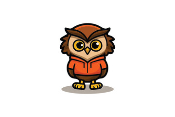 Fototapeta premium Adorable Cartoon Owl in Orange Hoodie with Big Eyes: Playful Bird Illustration for Children's Designs and Engaging Graphic Content