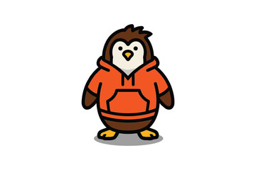 Obraz premium Charming Cartoon Penguin in Orange Hoodie: Playful Animal Illustration for Children's Designs and Engaging Graphic Content