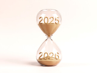 Hourglass with Sand Flowing from 2025 to 2026 - Symbolic Representation of Time Transition