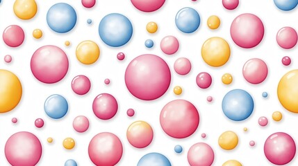 Watercolor pastel rainbow geometric circle dot shape simple repeat seamless pattern. Seamless border of pink, blue, yellow polka dots. Multicolored circle in soft pastel colors.