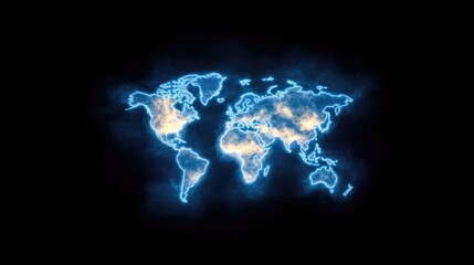 Obraz premium World map, glowing blue outline, ethereal