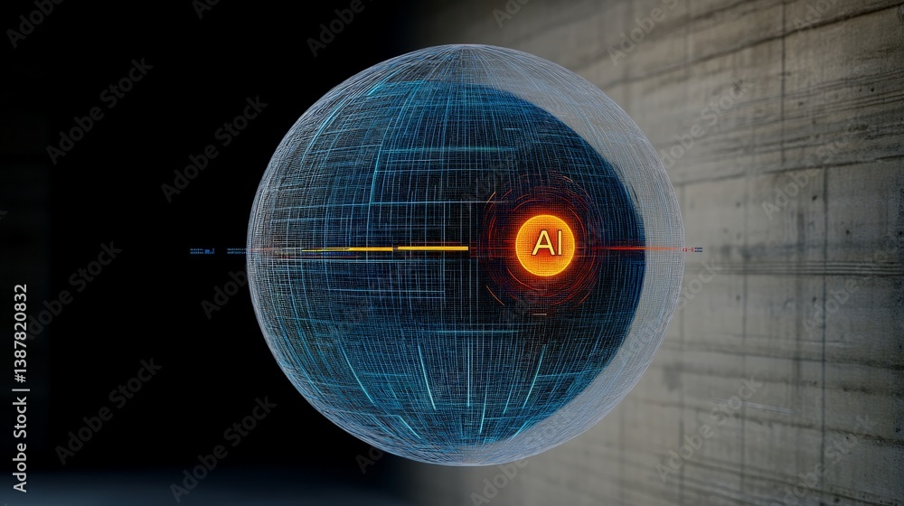 Poster abstract digital sphere with ai concept in a futuristic design