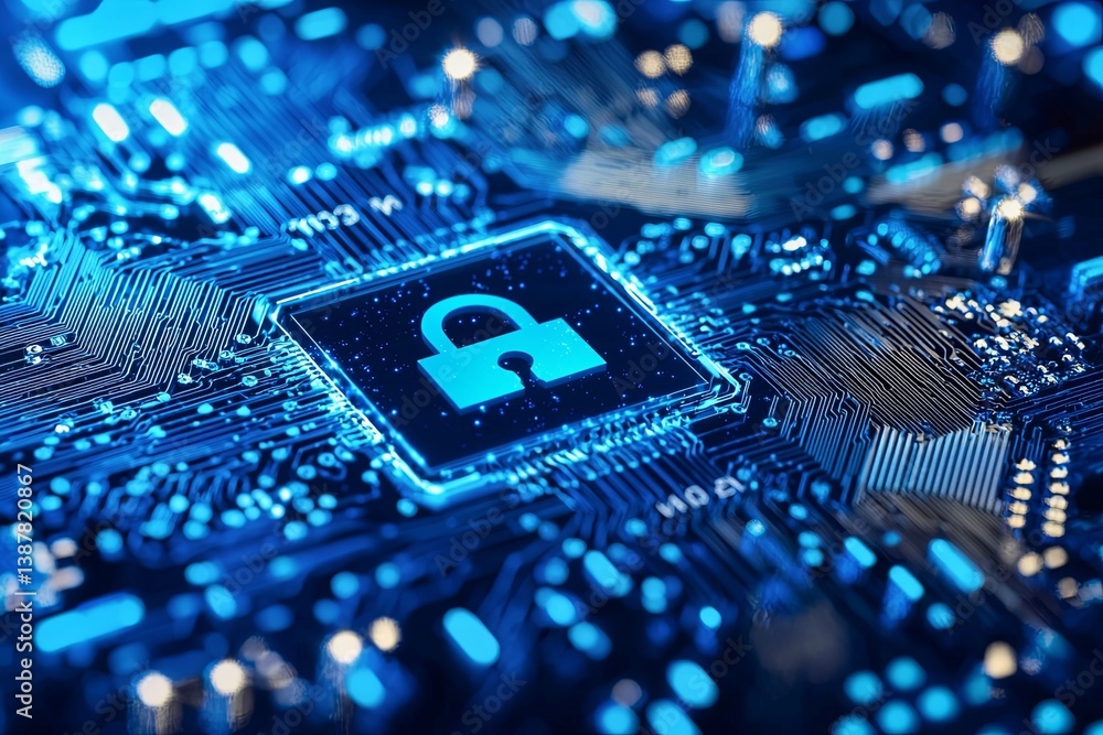 Aufkleber digital security concept with lock icon on circuit board background for futuristic technology, cyber