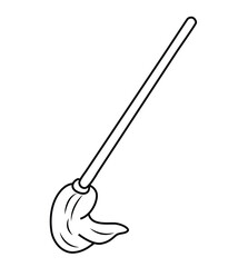 Cute cartoon hand drawn vector mop cleaning housework coloring page.