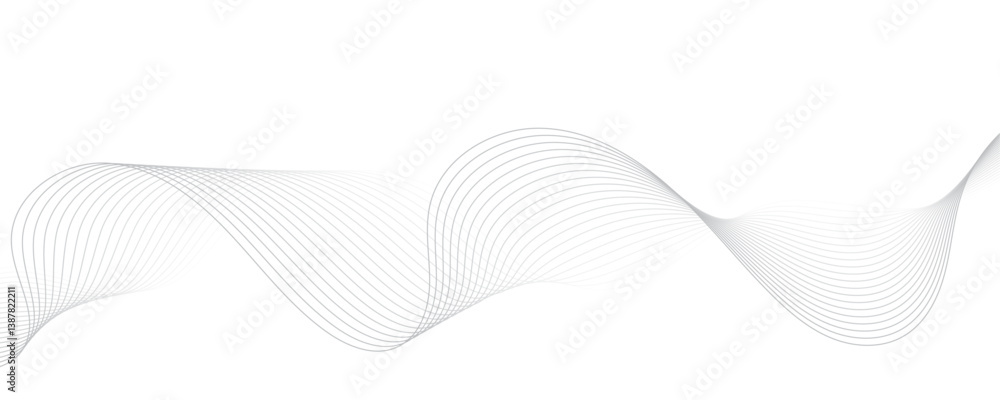Poster abstract gray wave dynamic curve lines on transparent background with flowing particles. digital ene
