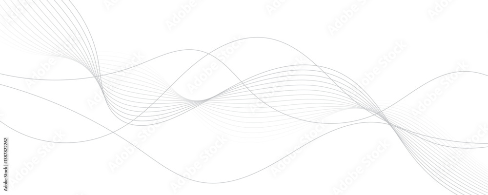 Poster abstract gray wave dynamic curve lines on transparent background with flowing particles. digital ene