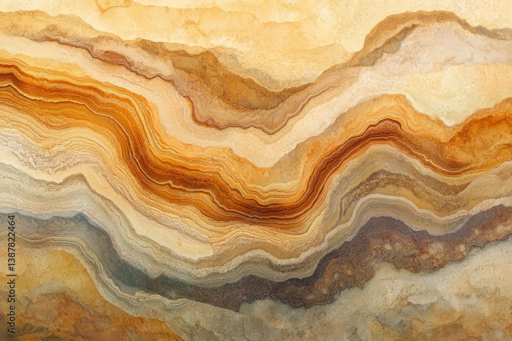 Poster abstract image of layered stone with swirling, wavy patterns in warm earth tones.