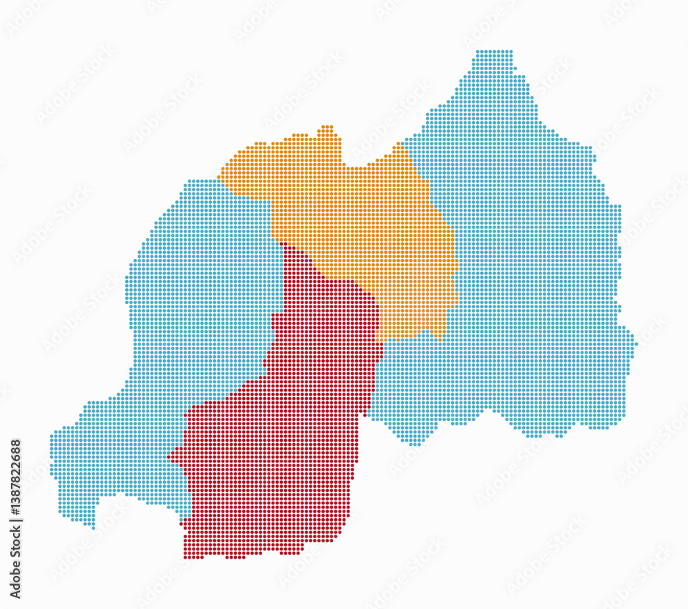 Poster rwanda dotted map. digital style map of the country on white background. rwanda shape with circle do