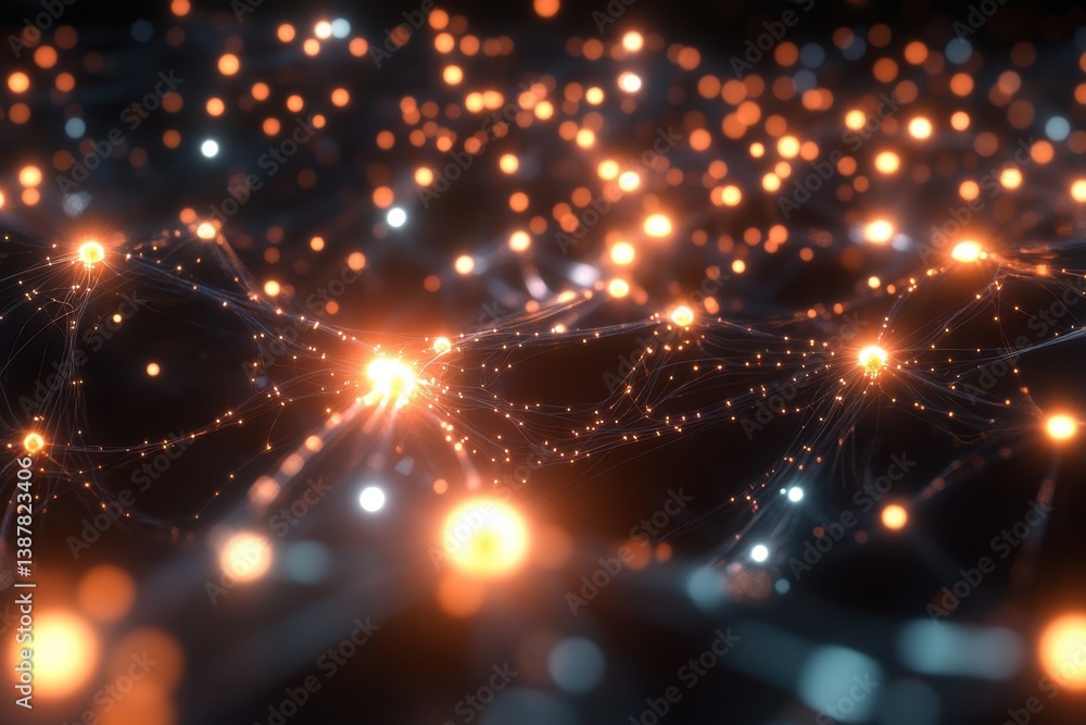 Poster intricate patterns of light and connectivity in a digital universe at night