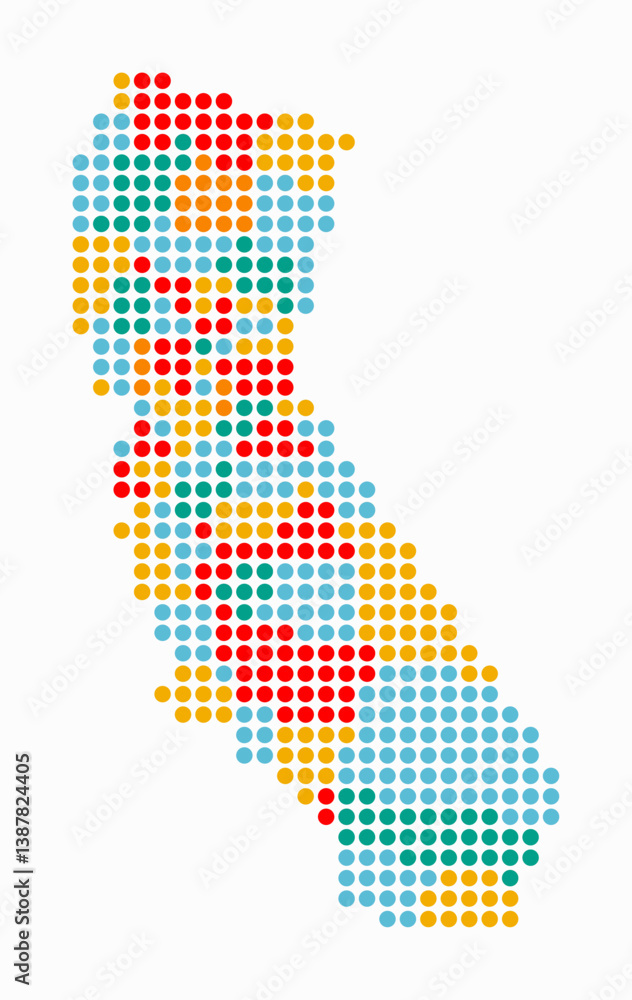 Poster california dotted map. digital style map of the state on white background. california shape with cir