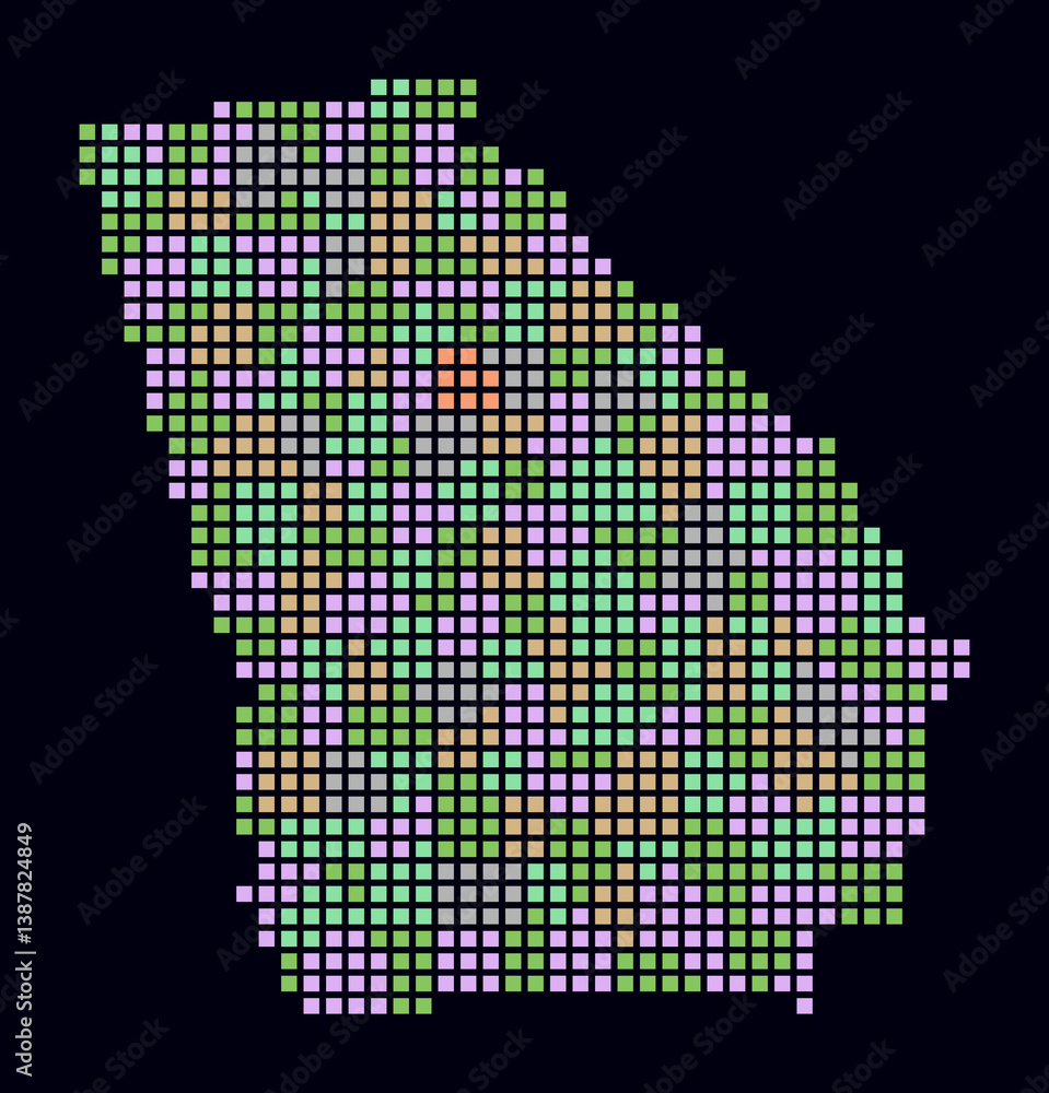 Aufkleber georgia dotted map. digital style map of the state on dark background. georgia shape with square dot