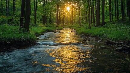 Sunlight Stream Forest Path