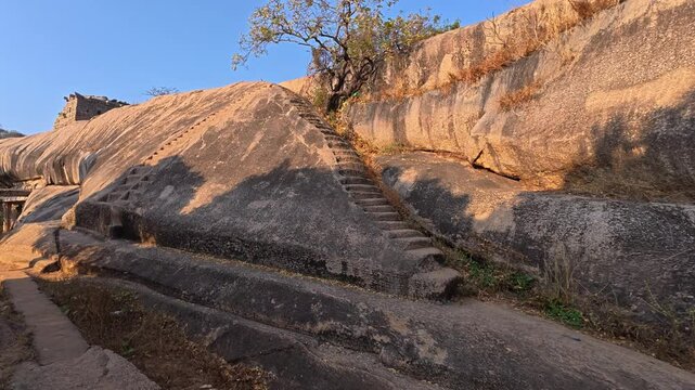 UHD 4K / 60 FPS Video - Exclusive Monolithic Rock Carved- Ramanuja Mandapam is UNESCO's World Heritage Site located at Mamallapuram or Mahabalipuram in Tamil Nadu, South India. worlds ancient site.