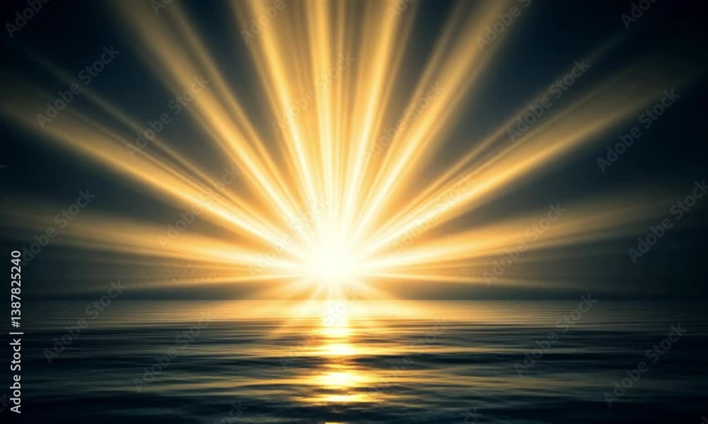 Poster soft warm beams of light radiating from the bottom center with natural sunlight effect made with gen