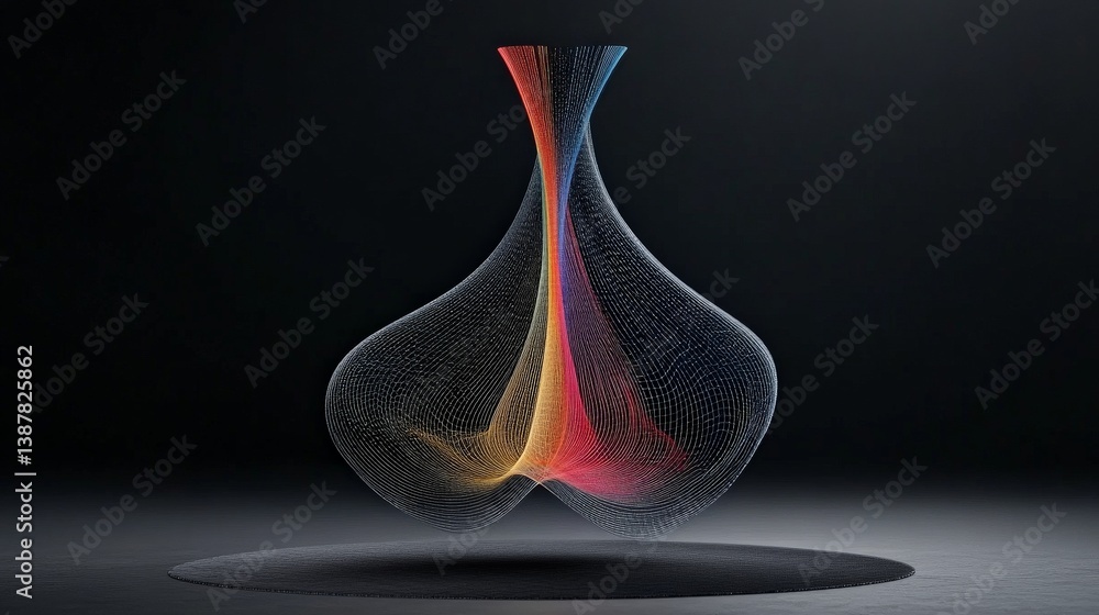 Poster colorful abstract 3d wireframe vases with elegant curves and shapes