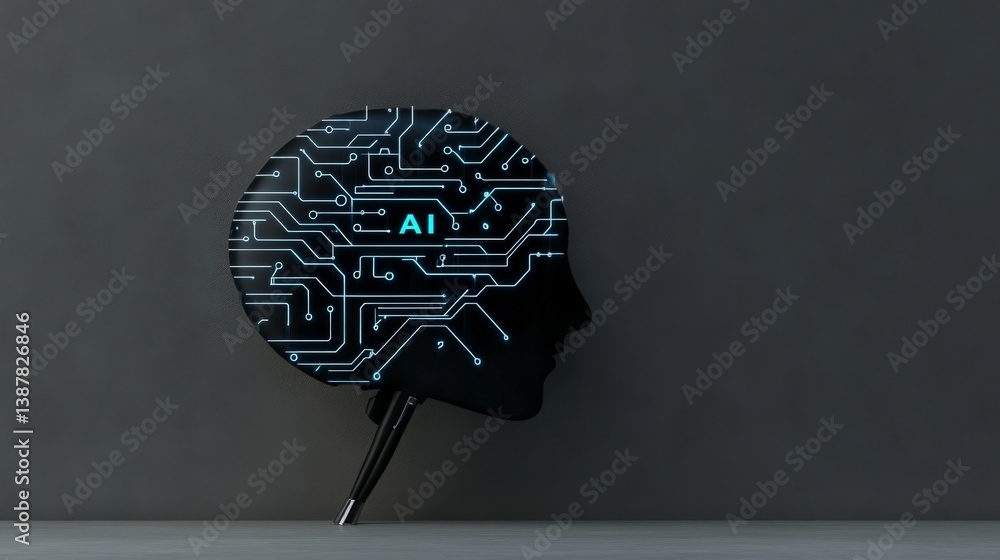 Poster artificial intelligence concept with circuit pattern on profile silhouette