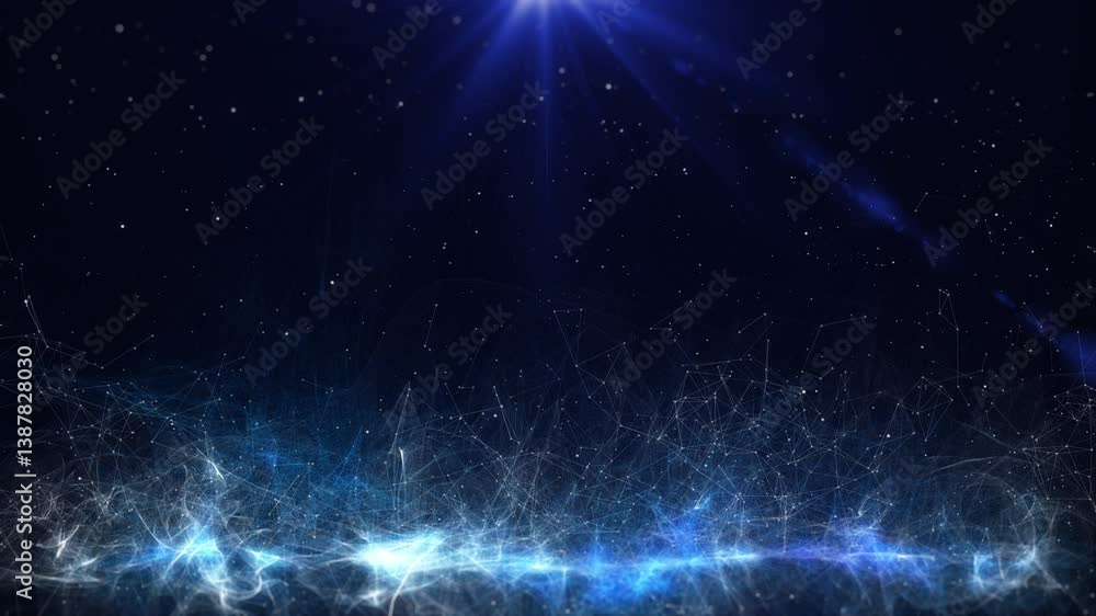 Poster Abstract digital wave with plexus network with data connection on cyber space 4K motion background