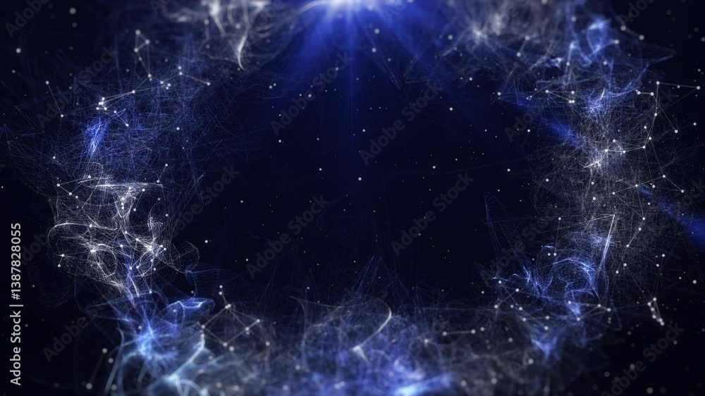 Poster technology vibrant circle nebula zoom in scene. abstract fractal plexus pattern 4k motion background