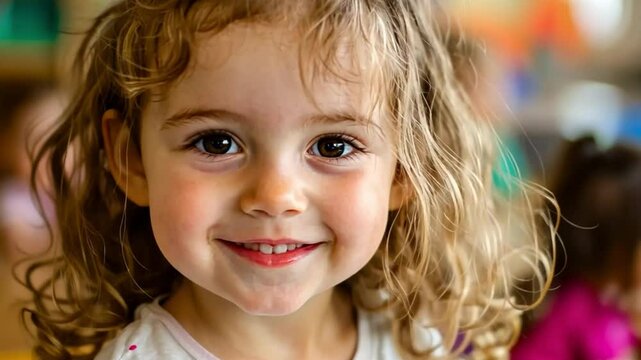 Radiant Smile of a Little Girl: A captivating close-up portrait of a charming little girl, her eyes sparkling with innocence, and a delightful smile that brightens up the scene.