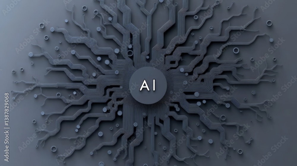 Poster network of circuitry representing artificial intelligence concept