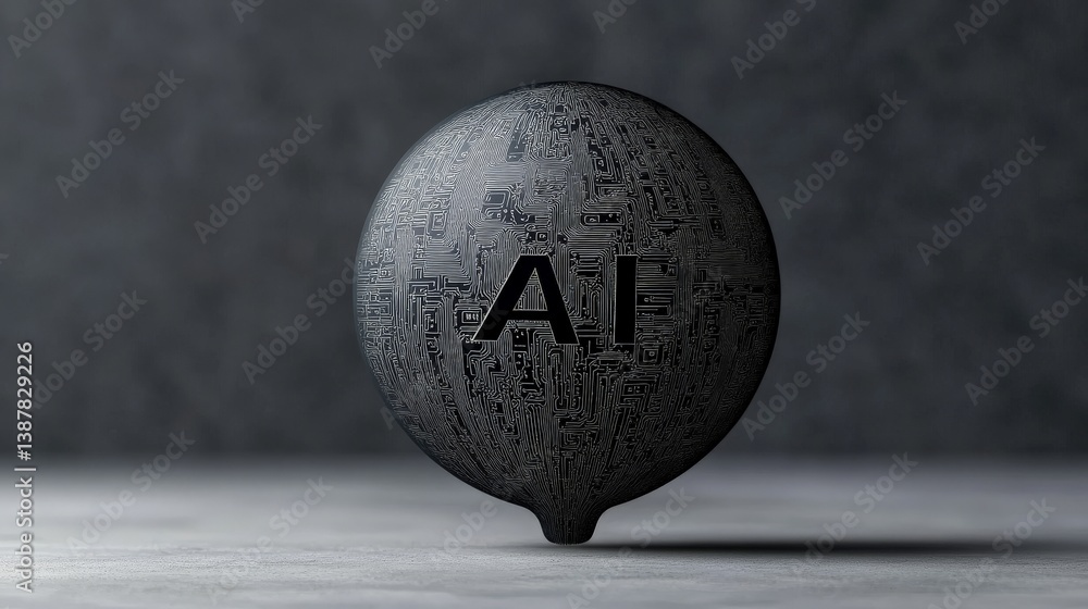 Poster black sphere with intricate circuit design representing ai technology