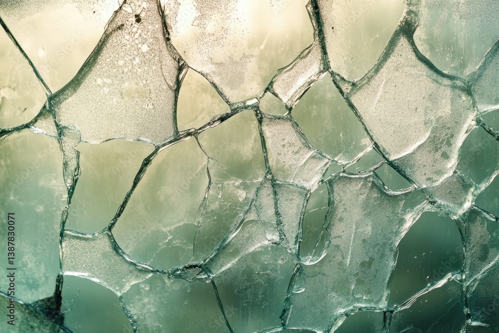 Poster abstract image of cracked ice, showcasing intricate patterns and textures of frozen water.
