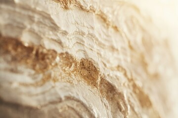 Obraz premium Close-up view of a textured, light beige rock surface with subtle gold accents, showcasing natural formations.