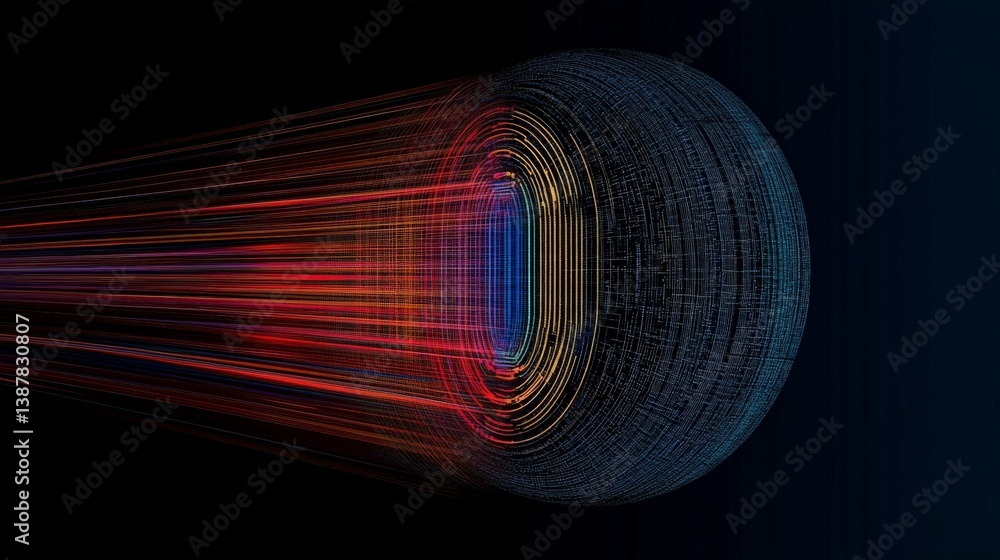 Poster dynamic light trails in a sphere with dark background effects