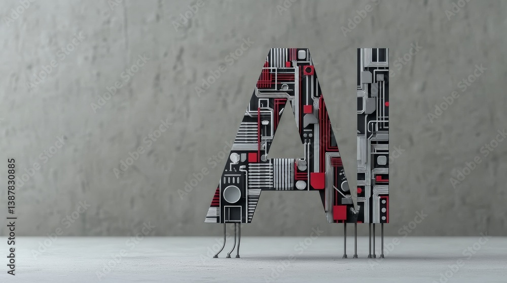Aufkleber ai sign with circuit pattern on gray background for technology concept